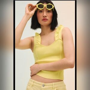 Maeve Anthropologie yellow ruffle sleeve top‎